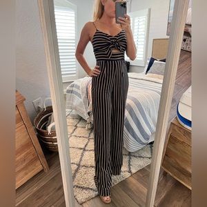 Lottie Moss Navy Blue and Gold Striped Jumpsuit
